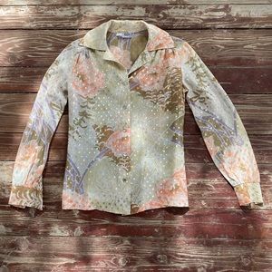 Bundle 3 for 50% off 1970s Floral Print Poly Blouse with Silver Thread